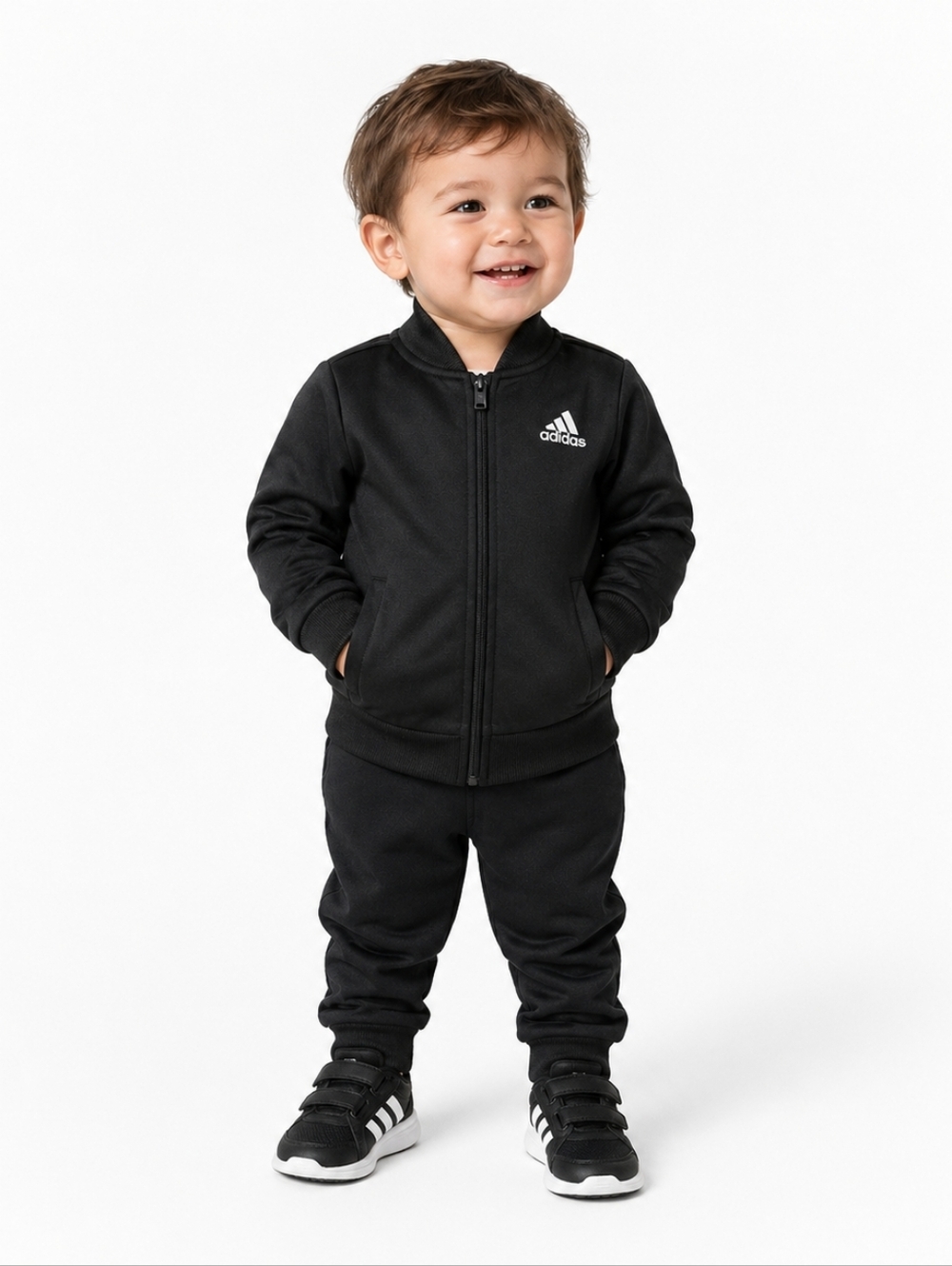 Toddler Adidas Black Track Jacket with White Stripes and Logo 24M